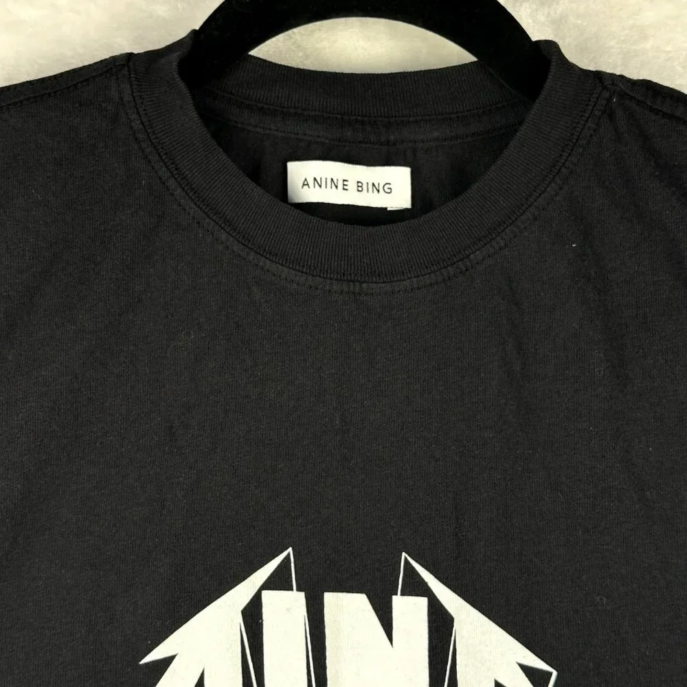 Anine Bing Lennon Black Logo Muscle Tank-Organic Cotton Sz Small Embroider Logo - Picture 3 of 8